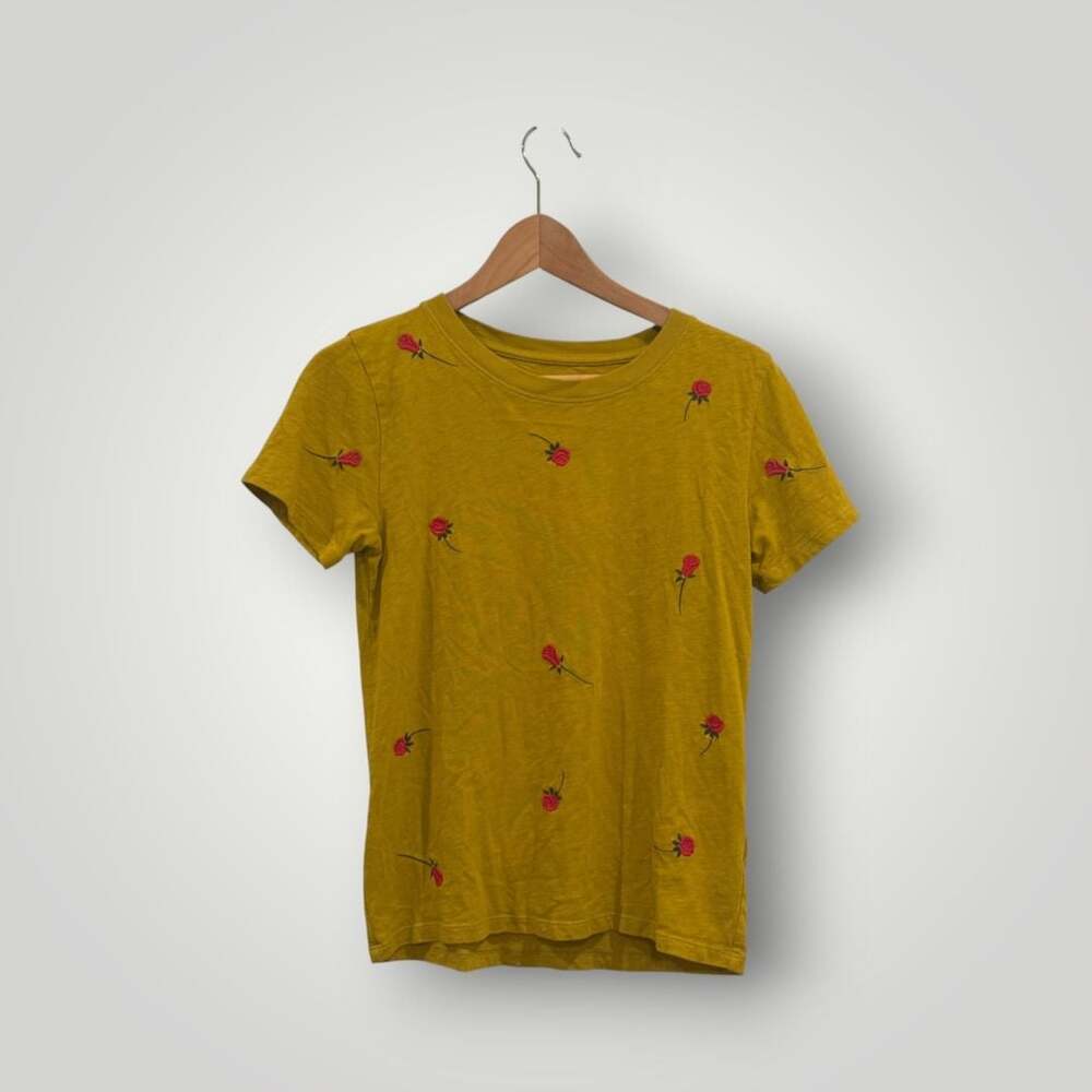 J. Crew Embroidered Rose Crewneck Tee - Mustard Yellow - XS